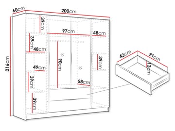 Kelros Garderob med Spegel 200x216 cm - Brun - Förvaring - Garderober & garderobssystem