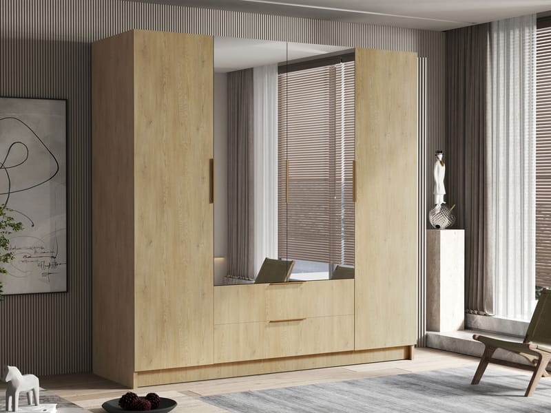 Kelros Garderob med Spegel 200x216 cm - Brun - Förvaring - Garderober & garderobssystem