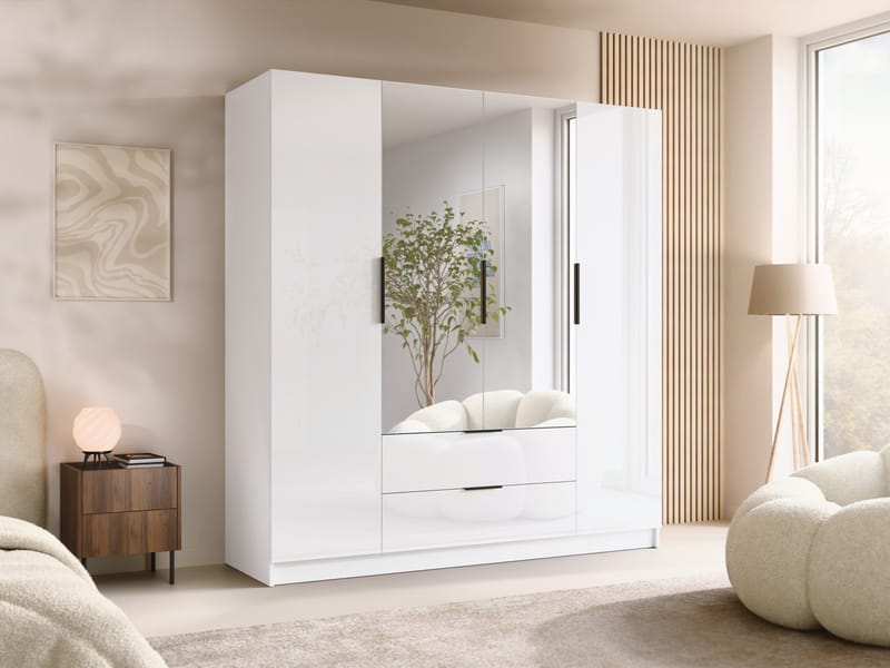 Kelros garderob med spegel 200x216 cm - Svart, vit - Förvaring - Garderober & garderobssystem