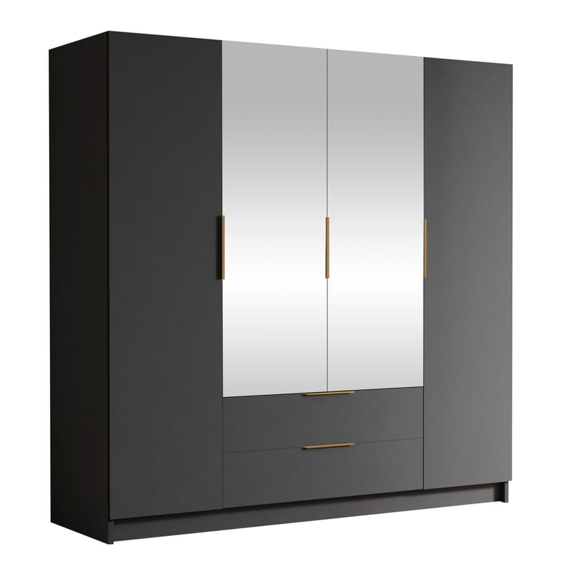 Kelros Garderob med Spegel 200x216 cm - Svart - Förvaring - Garderober & garderobssystem