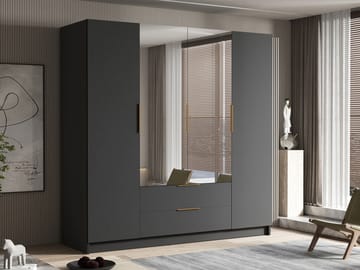 Kelros Garderob med Spegel 200x216 cm - Svart - Förvaring - Garderober & garderobssystem