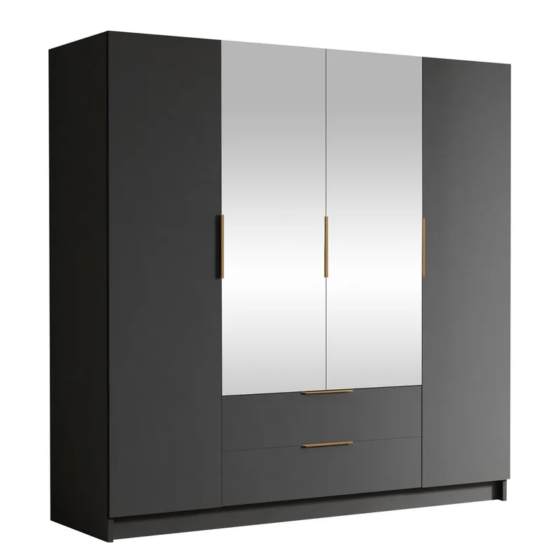 Kelros Garderob med Spegel 200x216 cm - Svart - Förvaring - Garderober & garderobssystem