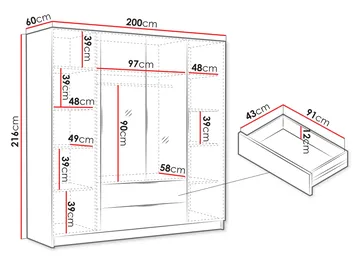 Kelros Garderob med Spegel 200x216 cm - Vit - Förvaring - Garderober & garderobssystem