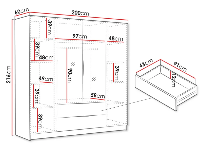 Kelros Garderob med Spegel 200x216 cm - Vit - Förvaring - Garderober & garderobssystem