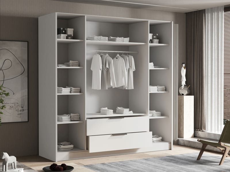 Kelros Garderob med Spegel 200x216 cm - Vit - Förvaring - Garderober & garderobssystem