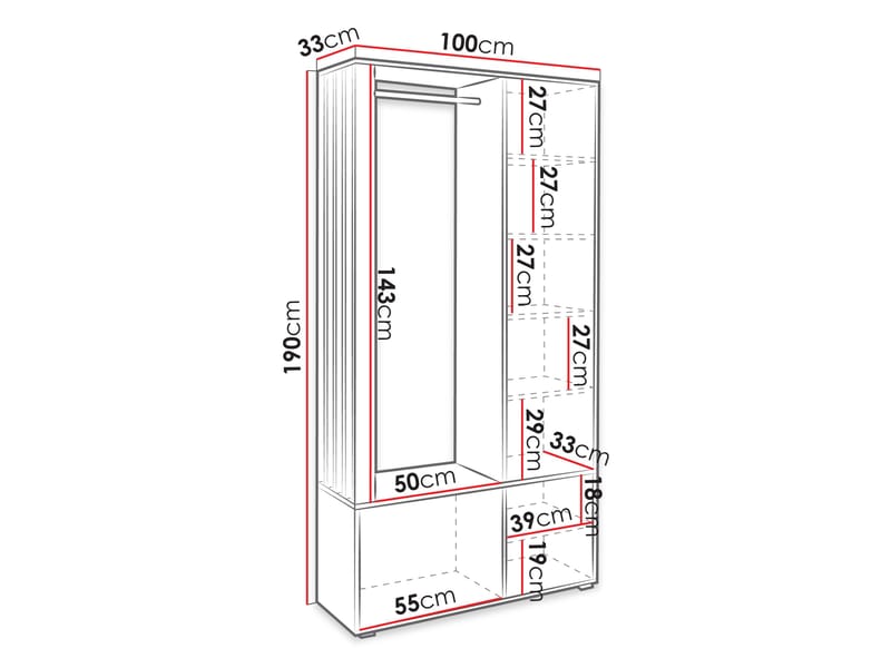 Kennard Garderob med spegel 100 cm - brun - Förvaring - Garderober & garderobssystem