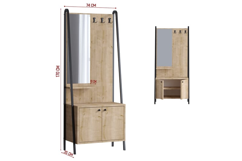 Herrbetjänt Naisi 74 cm - Ek/Svart - Förvaring - Klädförvaring - Klädhängare - Herrbetjänt