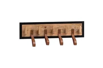 Kapprum Wohnling Väggmonterad klädhängare i massivt mangoträ 5 krokar i massivt trä 4 loopar i äkta läder - Förvaring - Klädförvaring - Klädhängare - Krokar