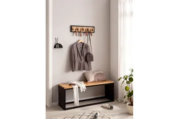 Kapprum Wohnling Väggmonterad klädhängare i massivt mangoträ 5 krokar i massivt trä 4 loopar i äkta läder - Förvaring - Klädförvaring - Klädhängare - Krokar