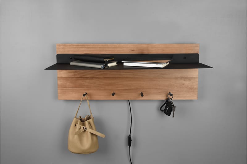 Klädhängare Samantha LED-belyst med hylla 75x30 cm Trä/Svart - Trä/Svart - Förvaring - Klädförvaring - Klädhängare - Krokar