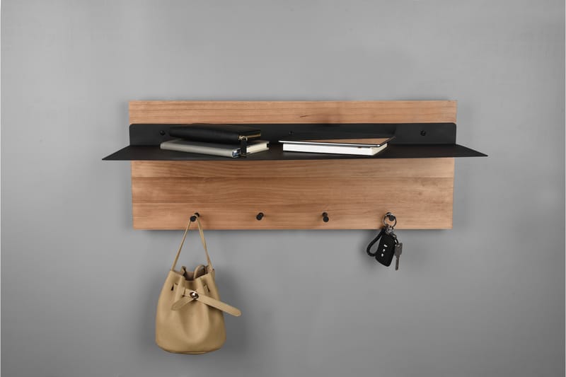 Klädhängare Samantha LED-belyst med hylla 75x30 cm Trä/Svart - Trä/Svart - Förvaring - Klädförvaring - Klädhängare - Krokar