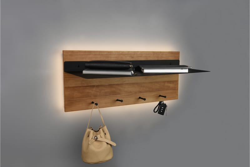 Klädhängare Samantha LED-belyst med hylla 75x30 cm Trä/Svart - Trä/Svart - Förvaring - Klädförvaring - Klädhängare - Krokar