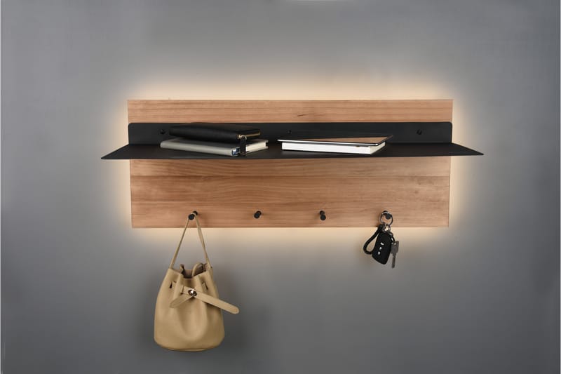 Klädhängare Samantha LED-belyst med hylla 75x30 cm Trä/Svart - Trä/Svart - Förvaring - Klädförvaring - Klädhängare - Krokar