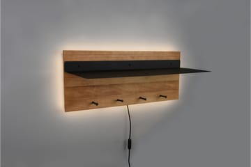 Klädhängare Samantha LED-belyst med hylla 75x30 cm Trä/Svart - Trä/Svart - Förvaring - Klädförvaring - Klädhängare - Krokar