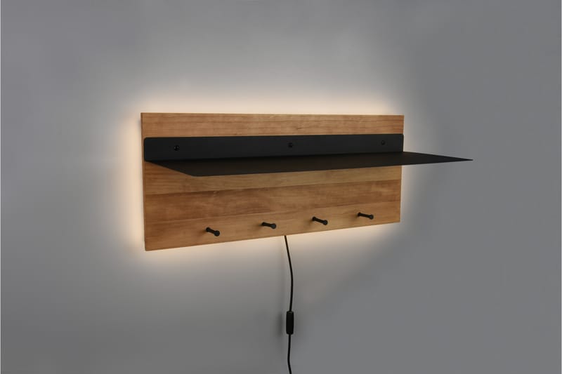 Klädhängare Samantha LED-belyst med hylla 75x30 cm Trä/Svart - Trä/Svart - Förvaring - Klädförvaring - Klädhängare - Krokar