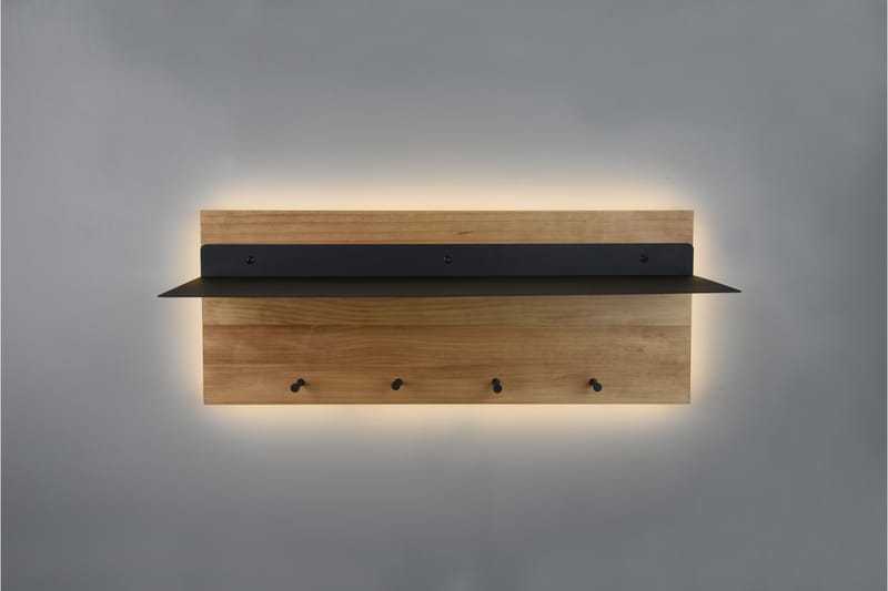 Klädhängare Samantha LED-belyst med hylla 75x30 cm Trä/Svart - Trä/Svart - Förvaring - Klädförvaring - Klädhängare - Krokar