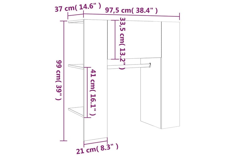 beBasic Hallskåp betonggrå 97,5x37x99 cm konstruerat trä - Grey - Klädställning