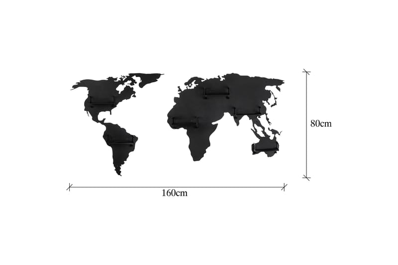 Klädkrok World Map - Svart - Krokar