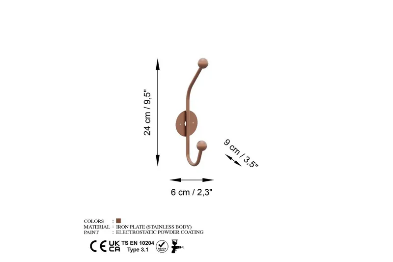 Metall Väggkrok Coriorgate Koppar - Koppar - Förvaring - Klädförvaring - Klädhängare - Krokar