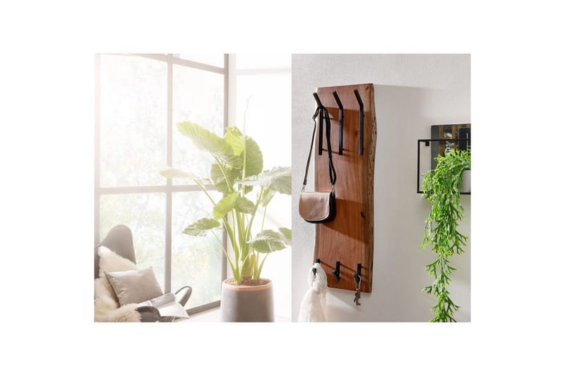 Vägghylla Wohnling Massiv trä träd kant väggmonterad klädhängare 35X100 cm industriell - Förvaring - Klädförvaring - Klädhängare - Klädställning