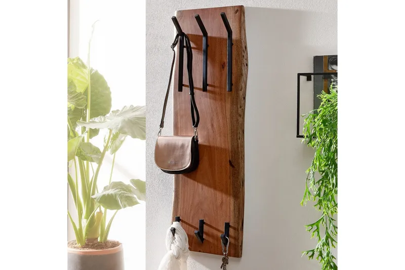 Vägghylla Wohnling Massiv trä träd kant väggmonterad klädhängare 35X100 cm industriell - Förvaring - Klädförvaring - Klädhängare - Klädställning