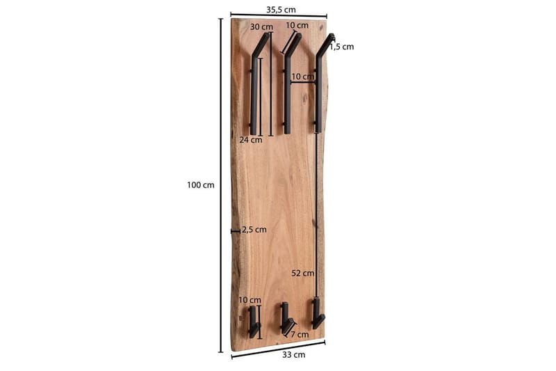 Vägghylla Wohnling Massiv trä träd kant väggmonterad klädhängare 35X100 cm industriell - Förvaring - Klädförvaring - Klädhängare - Klädställning