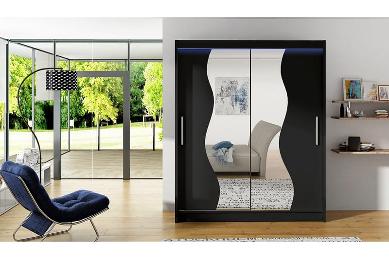 Leila Garderob med Spegel 150x200 cm - Svart - Förvaring - Garderober & garderobssystem