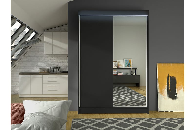 Liverpool Garderob m. Spegel 120x200 cm - Svart - Förvaring - Garderober & garderobssystem
