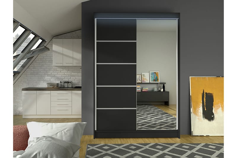 Liverpool Garderob m. Spegel 120x200 cm - Svart - Förvaring - Garderober & garderobssystem