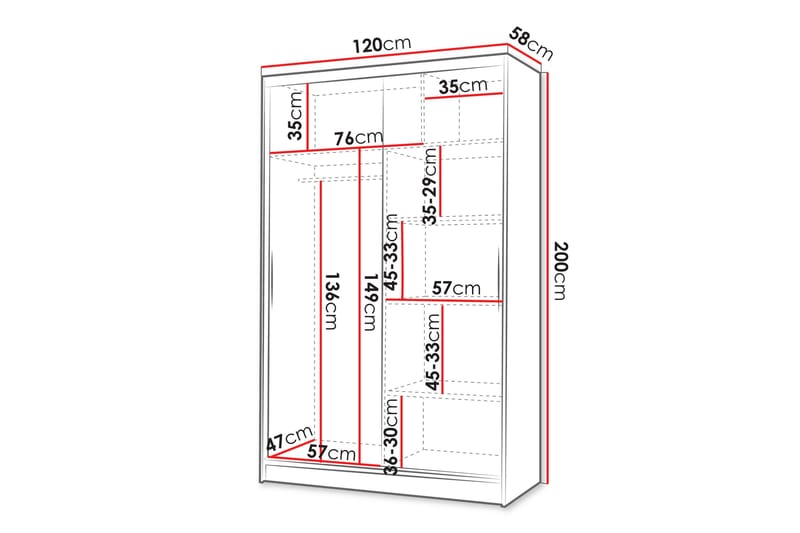 Liverpool Garderob m. Spegel 120x200 cm - Svart - Förvaring - Garderober & garderobssystem