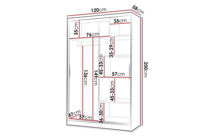 Liverpool Garderob m. Spegel 120x200 cm - Svart/Brun - Förvaring - Garderober & garderobssystem