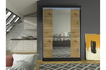 Liverpool Garderob m. Spegel 120x200 cm - Svart/Brun - Förvaring - Garderober & garderobssystem