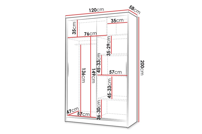 Liverpool Garderob m. Spegel 120x200 cm - Svart/Brun - Förvaring - Garderober & garderobssystem