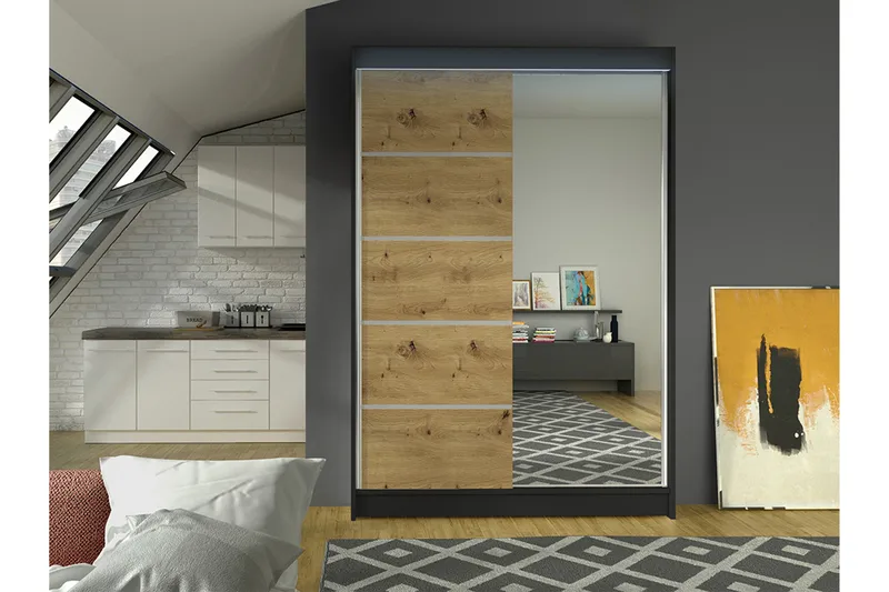 Liverpool Garderob m. Spegel 120x200 cm - Svart/Brun - Förvaring - Garderober & garderobssystem