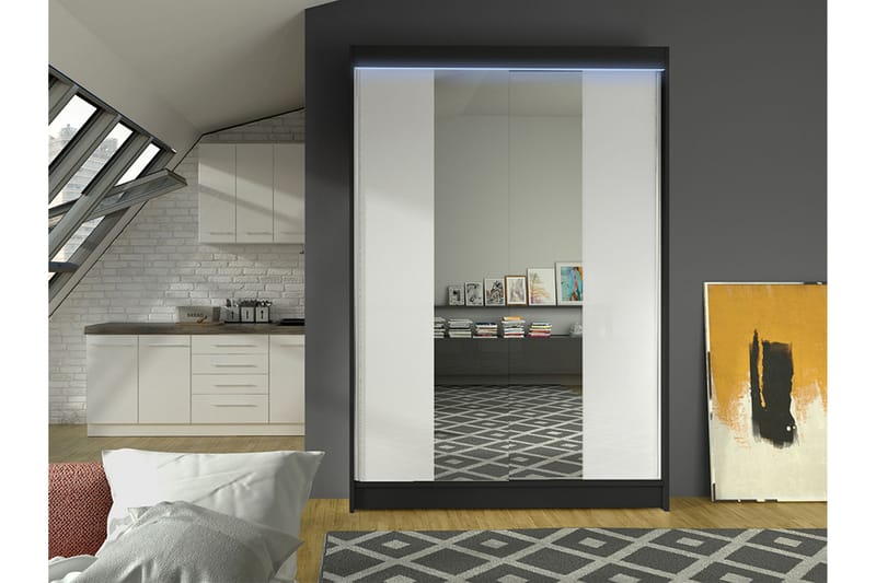 Liverpool Garderob m. Spegel 120x200 cm - Svart/Vit - Förvaring - Garderober & garderobssystem