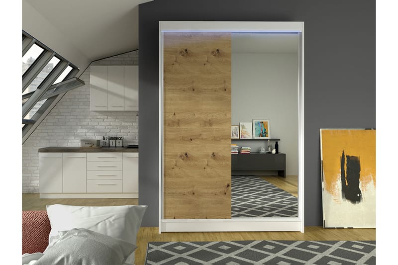 Liverpool Garderob m. Spegel 120x200 cm - Vit/Brun - Förvaring - Garderober & garderobssystem