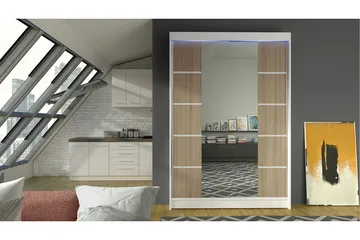 Liverpool Garderob med Spegel 120x200 cm - Brun/Vit - Förvaring - Garderober & garderobssystem