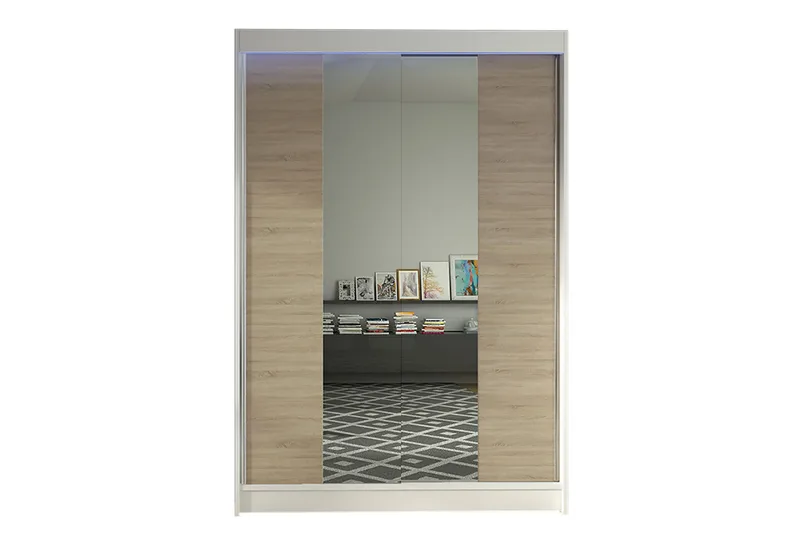 Liverpool Garderob med Spegel 120x200 cm, Brun/Vit