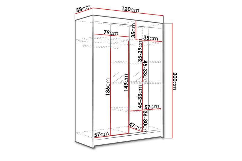 Liverpool Garderob med Spegel 120x200 cm - Brun/Vit - Förvaring - Garderober & garderobssystem
