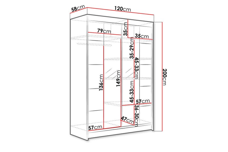 Liverpool Garderob med Spegel 120x200 cm - Brun/Vit - Förvaring - Garderober & garderobssystem