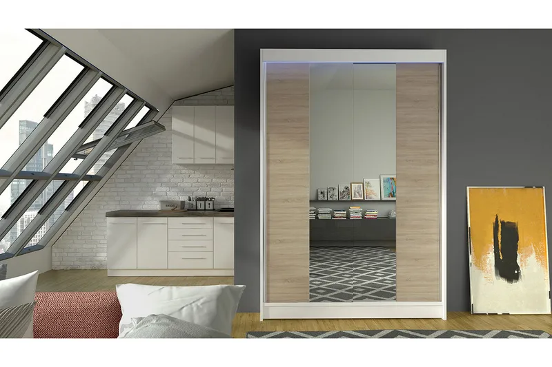 Liverpool Garderob med Spegel 120x200 cm - Brun/Vit - Förvaring - Garderober & garderobssystem