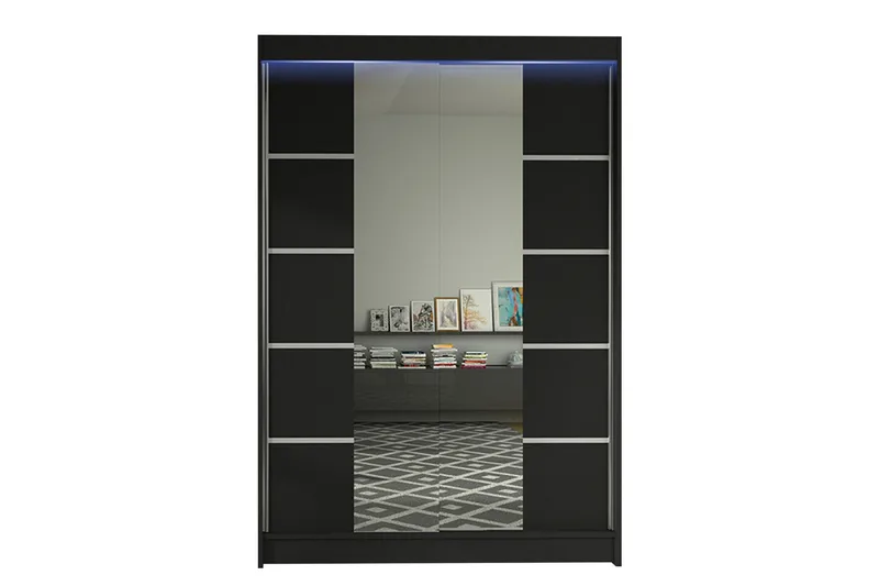 Liverpool Garderob med Spegel 120x200 cm, Svart