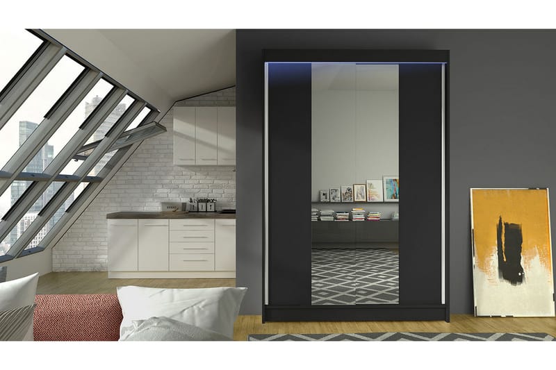 Liverpool Garderob med Spegel 120x200 cm - Svart - Förvaring - Garderober & garderobssystem