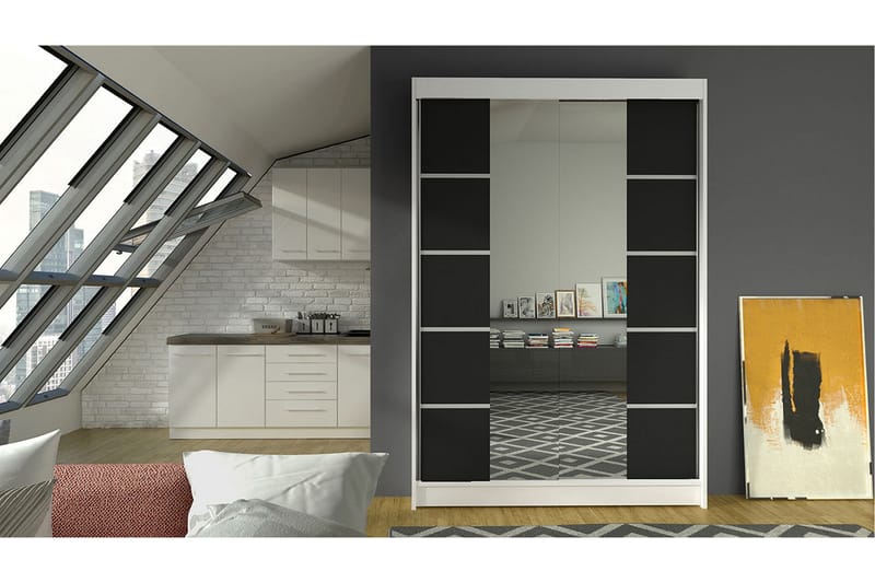 Liverpool Garderob med Spegel 120x200 cm - Svart/Vit - Förvaring - Garderober & garderobssystem