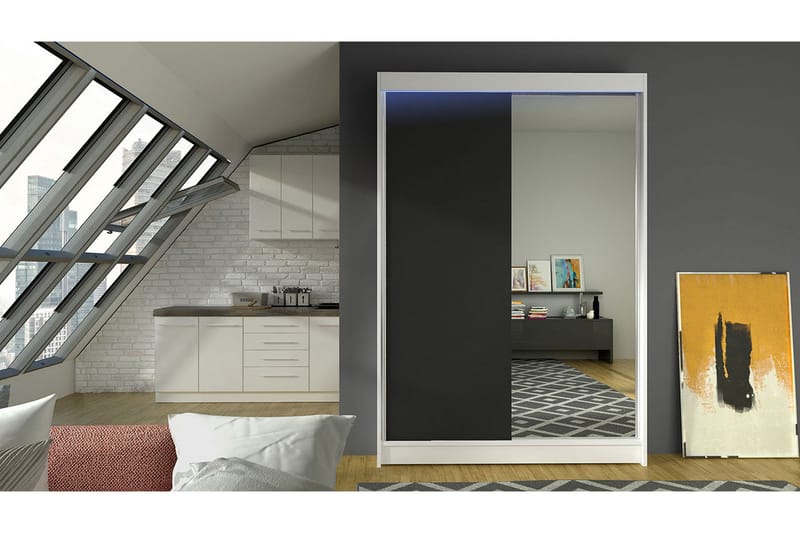 Liverpool Garderob med Spegel 120x200 cm - Svart/Vit - Förvaring - Garderober & garderobssystem