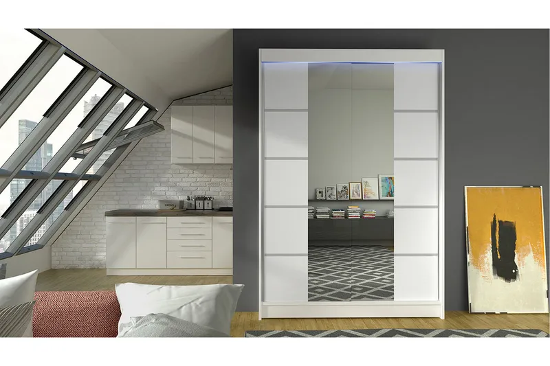 Liverpool Garderob med Spegel 120x200 cm - Vit - Förvaring - Garderober & garderobssystem