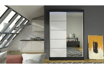 Liverpool Garderob med Spegel 120x200 cm - Vit/Svart - Förvaring - Garderober & garderobssystem