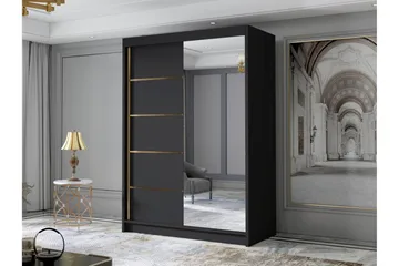 Lungos Garderob med Spegel 120x200 cm - Svart - Förvaring - Garderober & garderobssystem