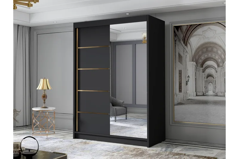 Lungos Garderob med Spegel 120x200 cm - Svart - Förvaring - Garderober & garderobssystem