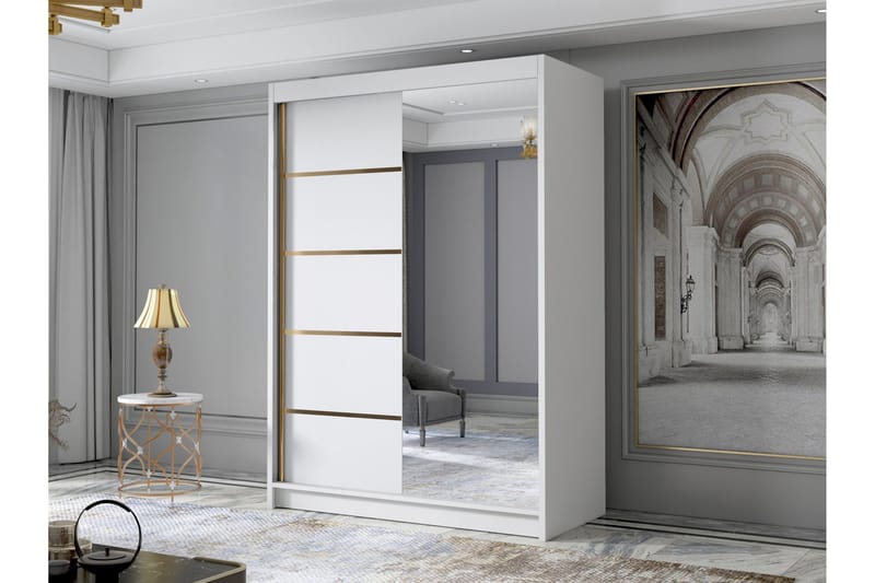 Lungos Garderob med Spegel 120x200 cm - Vit - Förvaring - Garderober & garderobssystem